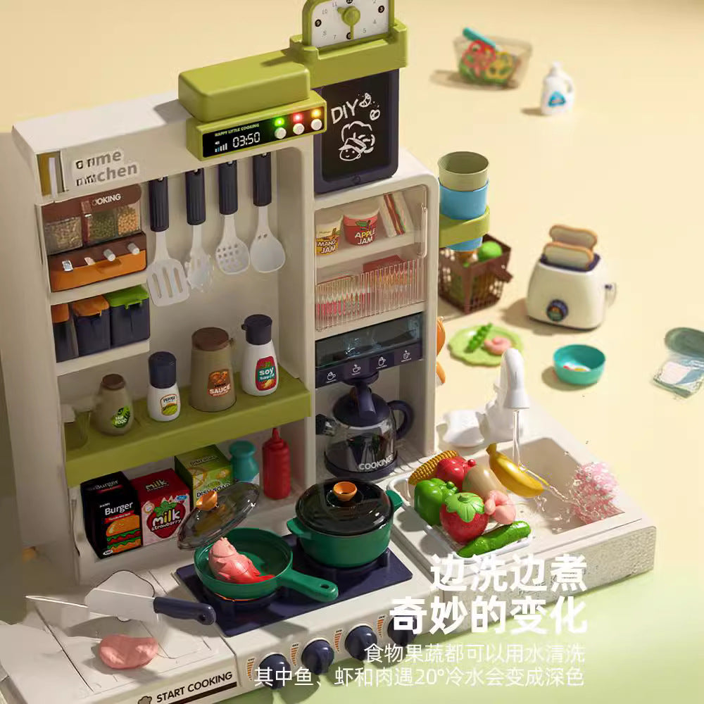 Kids' pretend play kitchen toy set - spraying water, cooking, and kitchenware - birthday gift for boys and girls - new cross-border product