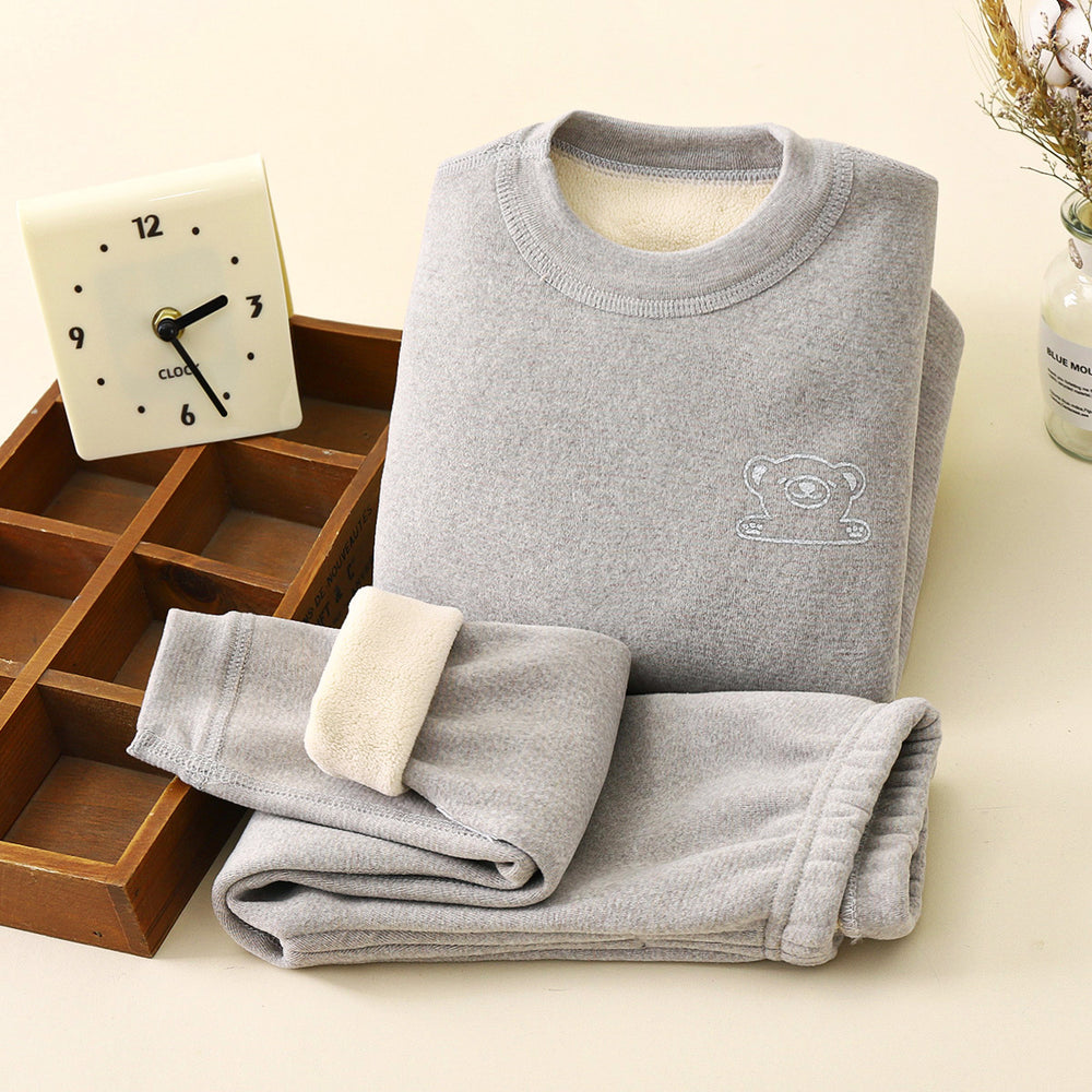 Kidsheattechintimatessuit baby oli velvet thickened autumn clothes long johns children boneless fleece-linedfall and winter pajamas