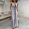 summer european and american cross-border new fashion striped slit maxi dress