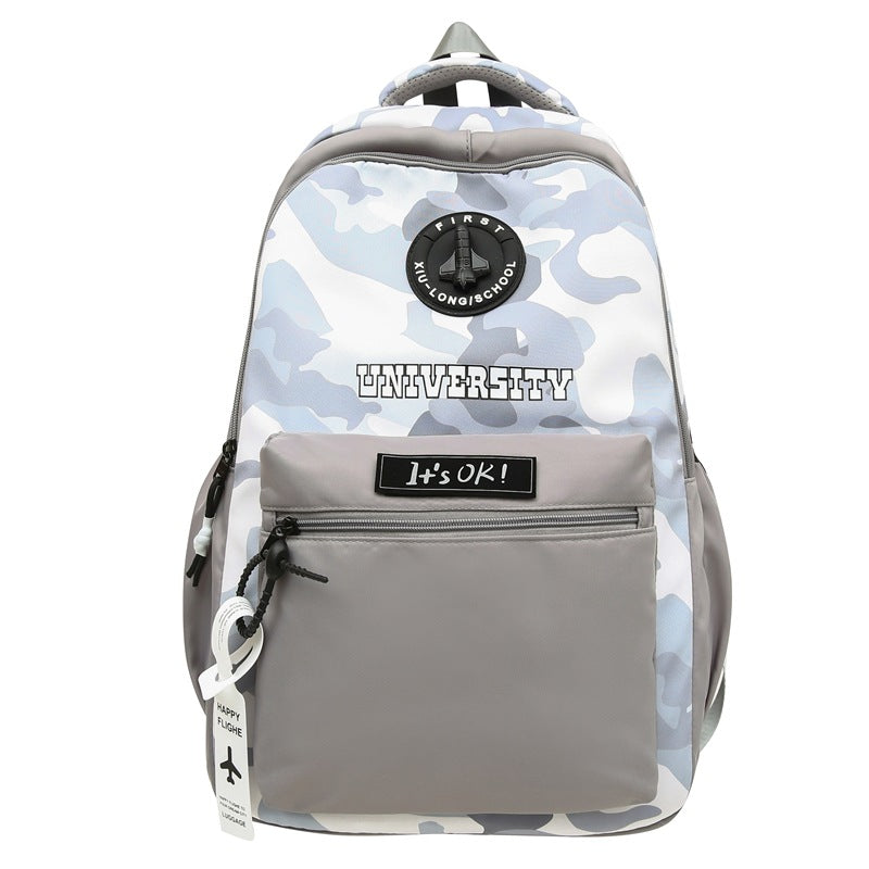 New spring and summer backpack large capacity boys camouflage junior high school student schoolbag fashion trend style campus backpack