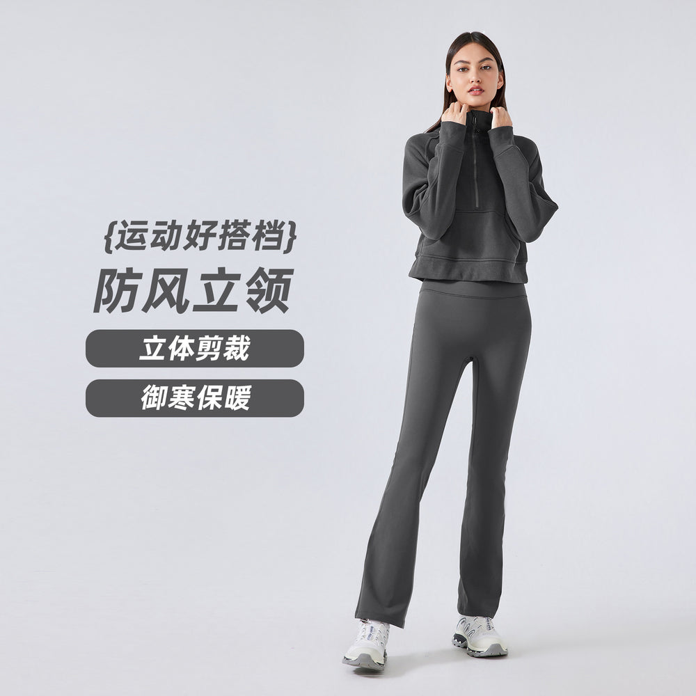 Half-zip high stand collar pullovertops women's fall and winternew arrivaloutwearheattech fleece thickened sports sweatshirtdaw150