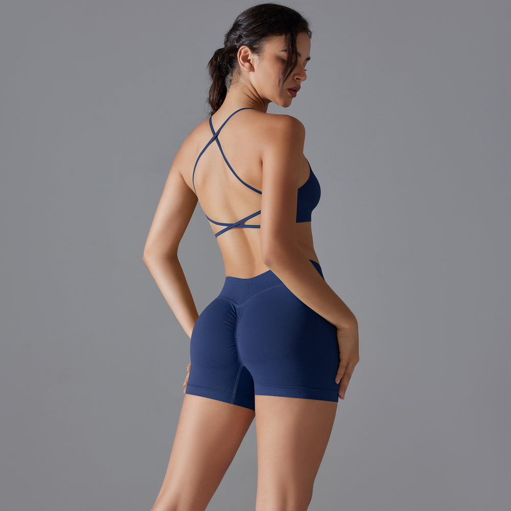 European and american seamless criss-cross back yoga outfit - breathable, quick-drying, compression crop top activewear set for running and fitness