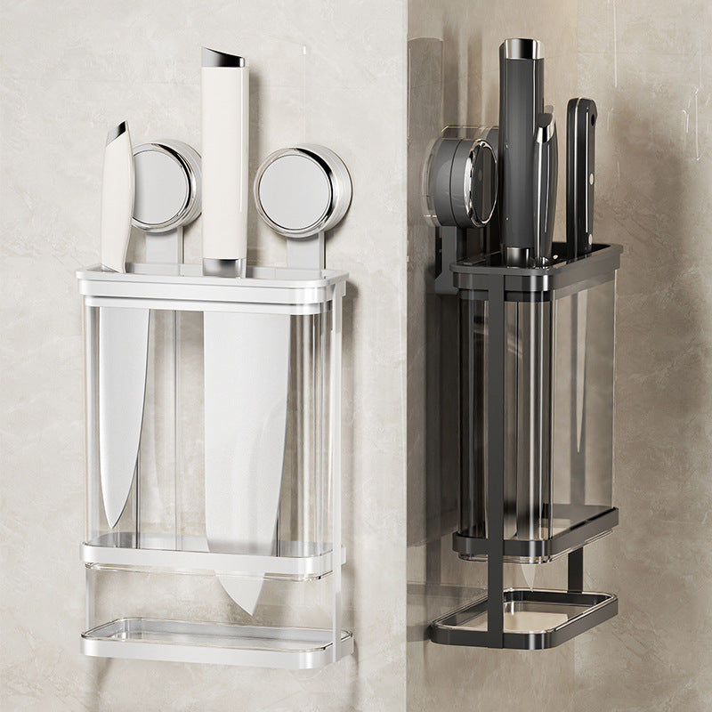 Kitchen suction cup knife holder rack 2025 new household wall-mounted integrated knife organizer with drainage knife stand and kitchen knife rack
