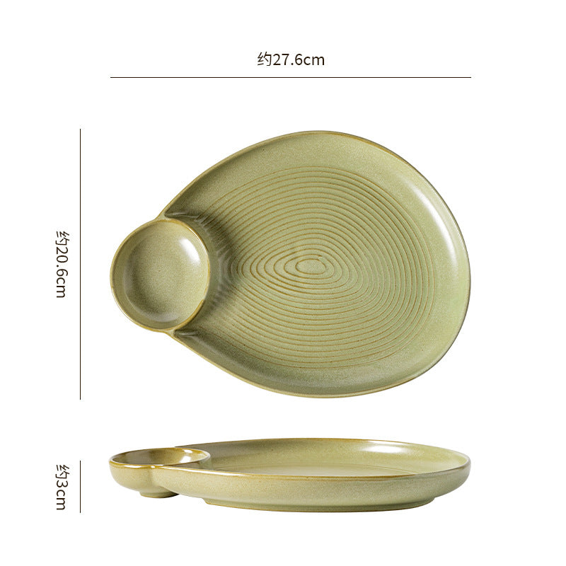 Japanese style stylish ceramic dumpling plate for home dinner plate with dipping grids divided plate restaurant clay thread dumplings