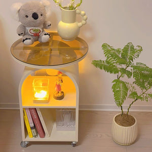 Cream style sofa round glass side table modern creative living room coffee table bedroom bedside table small table movable
