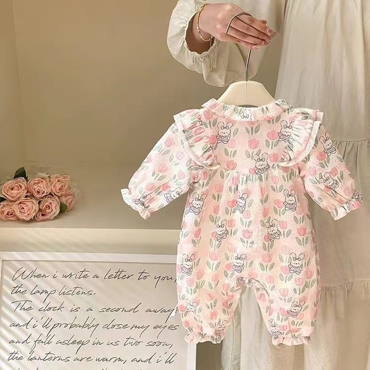 Baby clothes autumn outfit girl's romper autumn double layer cute long sleeve crawling suit princess outing clothes