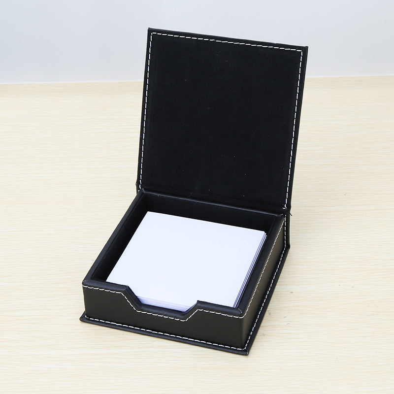 Solid color leather note box, personalized office desktop note paper small storage box, creative note box