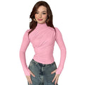 fall/winter european and american cross-border women's fashion: new casual slim-fit pleated turtleneck long-sleeve solid color top/t-shirt
