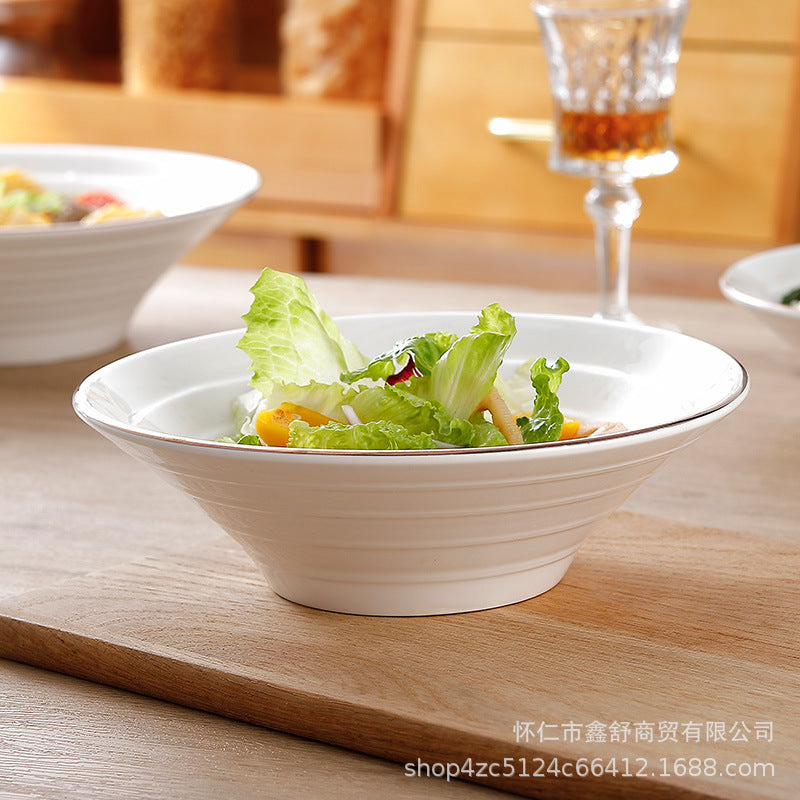 Restaurant gold thread thickened pure white japanese stylefor home thread double line horn hat ramen large soup noodle bowl can be added with word mark
