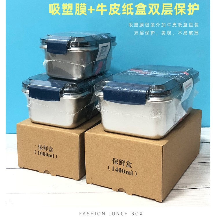 Japanese-style 316 stainless steel food container with lid, lunch box, outdoor fruit sealed bento box, square lunch box - wholesale