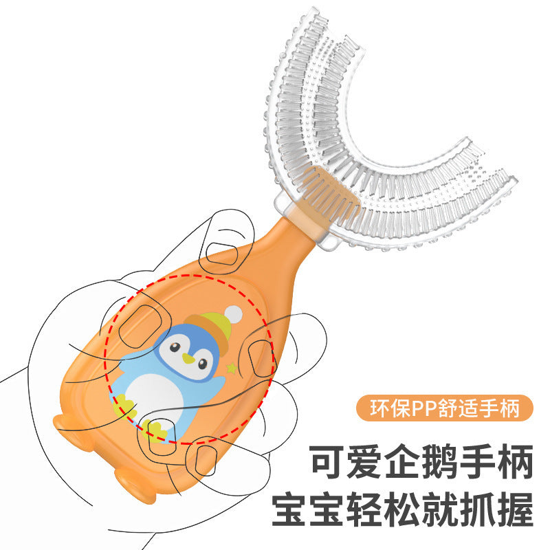 English card children's u-shaped teeth baby mouth brush silicone soft bristle toothbrush oral cleaning children's toothbrush