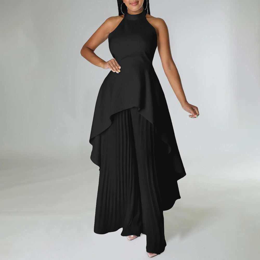 D372export cross-border fashion casual suit summer socialite private clothes backless top pleated wide-leg pants european and american suit