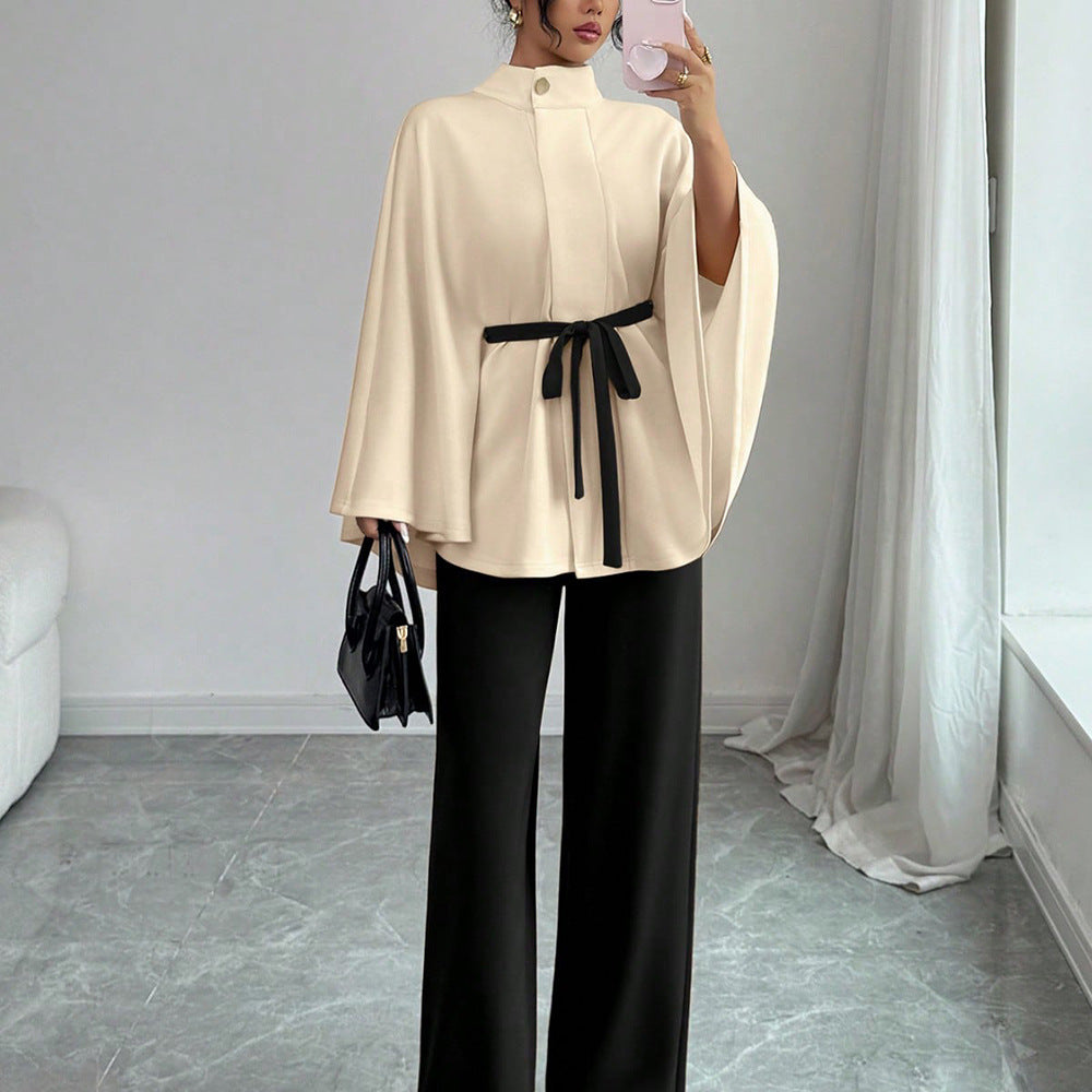 fashion:  new women's outfit - versatile stand collar, cinched waist, tie-waist cropped wool coat set