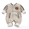 Baby spring autumfashion one-piece hoodie trendy grids male and female baby one-piece double-layer bear style outwear hoodie