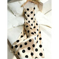 Women's new summer fashionable minimalist elegant satin polka dot cinched waist long slip dress - perfect for dates
