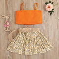 european and american style cross-border children's wear solid color ribbed tank top and printed pleated skirt two-piece set - exclusively for export
