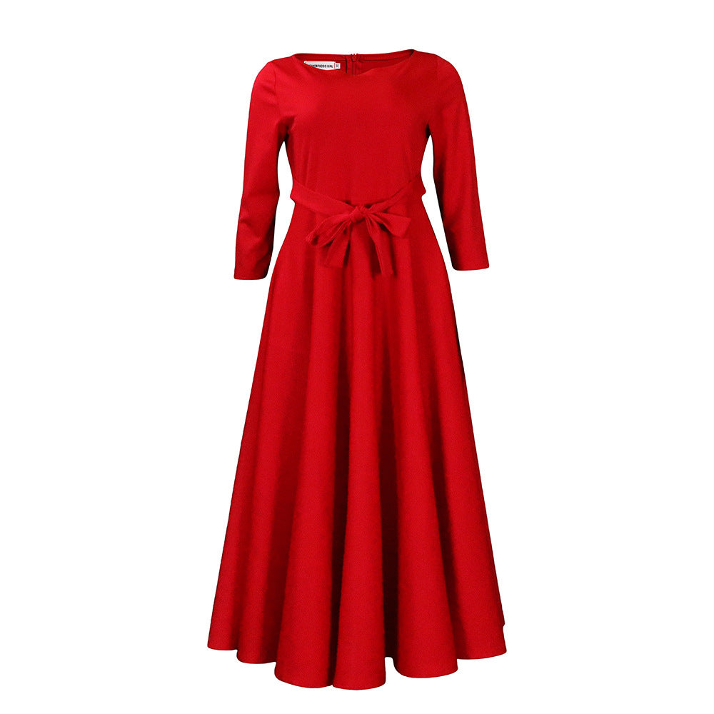 D3171 cross-border women's clothing  spring/summer new fashion elegant tie-up african plus size maxi dress export dress