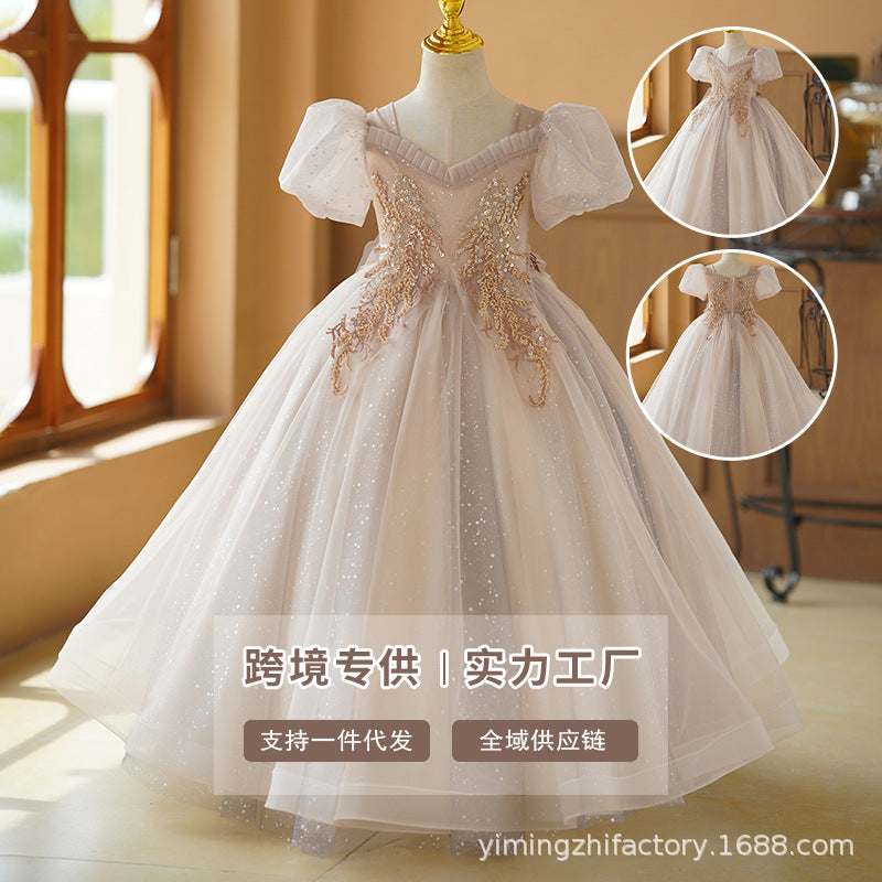 Amazon hot selling girls' runway piano performance dress kids dress princess gown high-end elegant flower girl dress