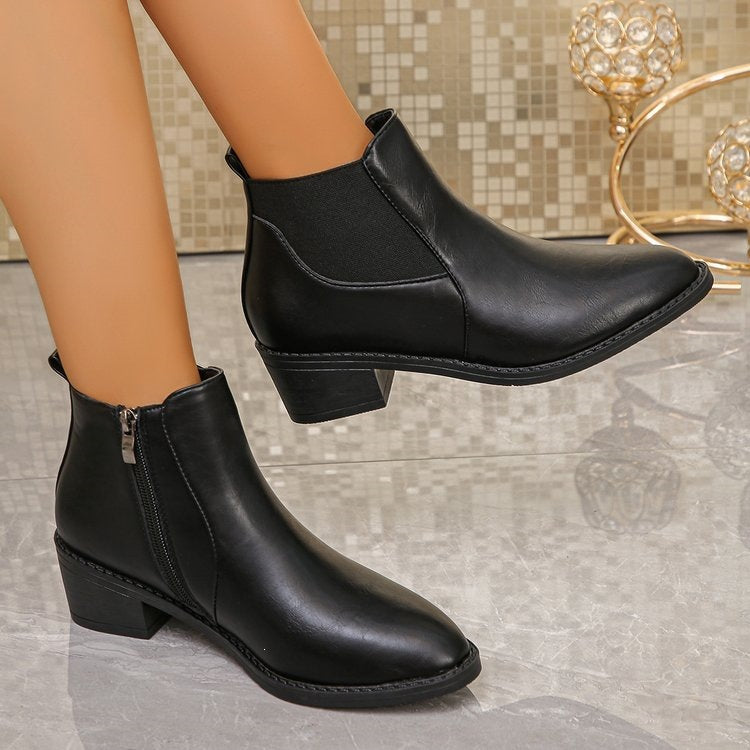 brown retro shoes women's fall and winter short boots british style boots thick heel chelsea boots women's thick heel nude boots