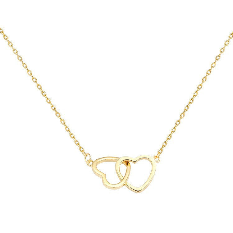 Double ring heart 2025 new minimalist necklace for women, clavicle chain, unique design, trendy influencer style jewelry gift