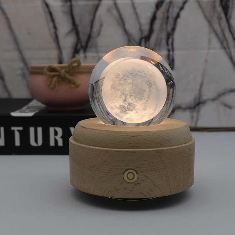 Touch dimming charging night light 3D crystal ball ambient light rotating music box bedroom ornament