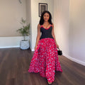 European and american cross-border women's spring  new sleeveless v-neck sexy camisole dress with cinched waist and pleated maxi skirt