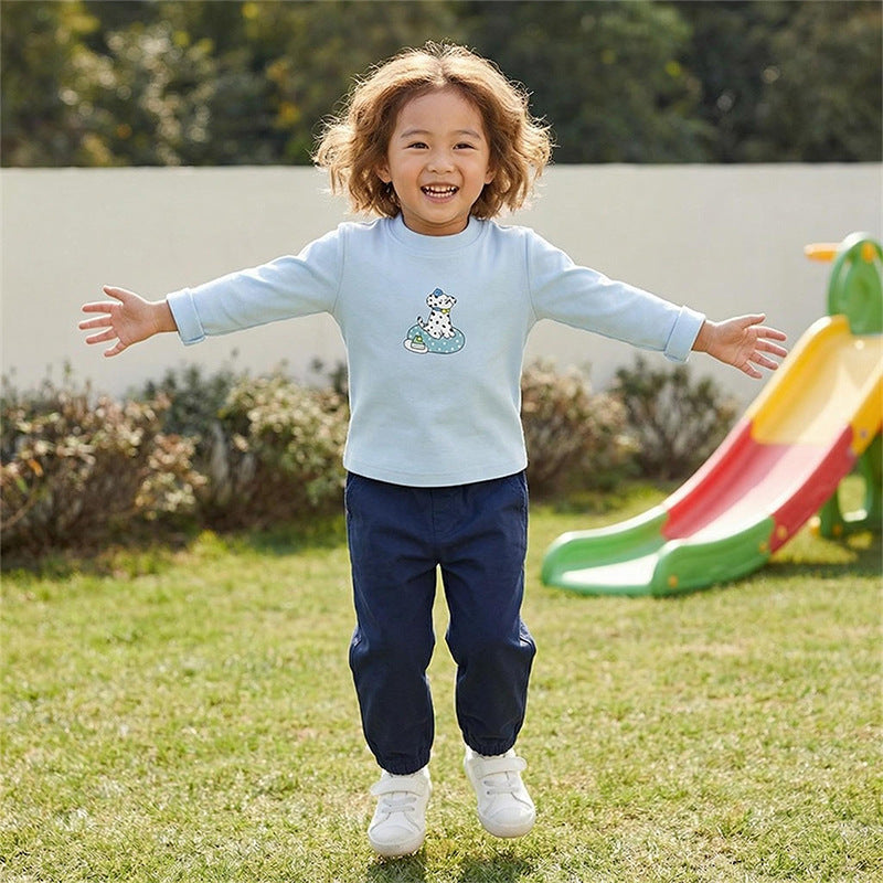 Spring new children's cartoon puppy base layer t-shirt top, trendy casual kids' sweatshirt tee for boys and girls