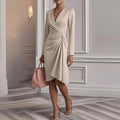 women's summer dress - european & american cross-border fashion - high-quality, textured, pleated solid color dress