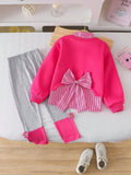 girls' spring/autumn new set: korean style fashionable bowknot faux two-piece shirt and leggings two-piece outfit