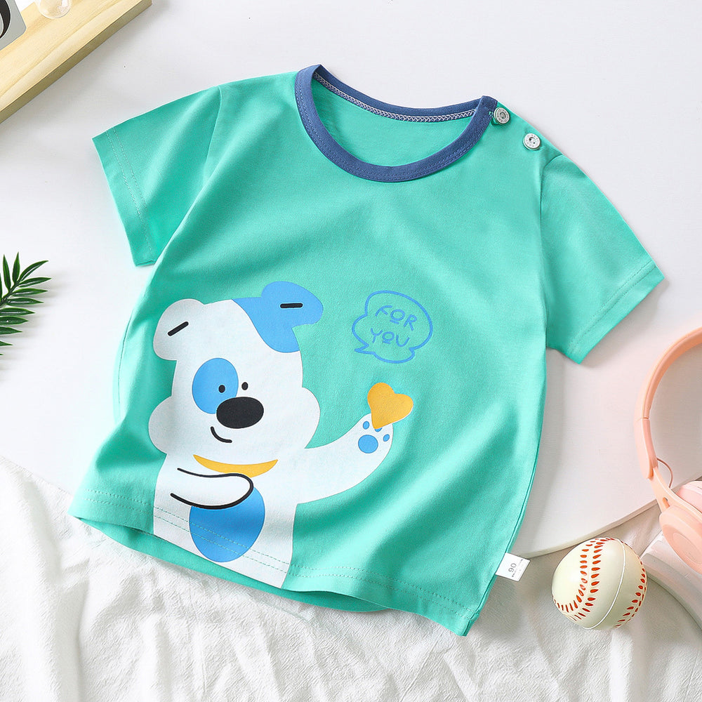 Kids' short-sleeve pure cotton summer new arrivals : boys' t-shirts, baby cartoon girls' short-sleeve korean style tops, children's clothing