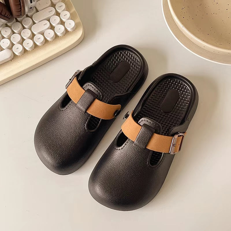 2025 new women's closed-toe half slippers, summer outdoor flat sandals, trendy birkenstock-style slip-on mules