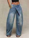Fashionjeans women's diagonal placket deconstructed patchwork wide-leg pants exportniche stylesense of designloose denim women's pants