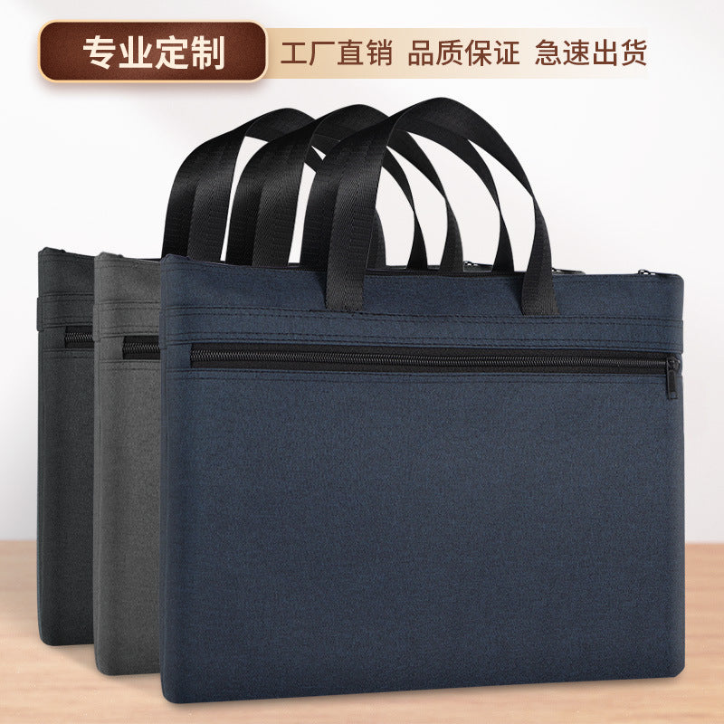 Large capacity waterproof satchel document bag zipper conference bag double layer document bag storage bag document bag print logo