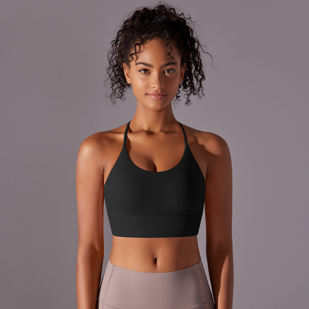 New arrival brushed double-sided nylon pure color beautiful back cross sling sports running fitness yoga wear sports intimates women