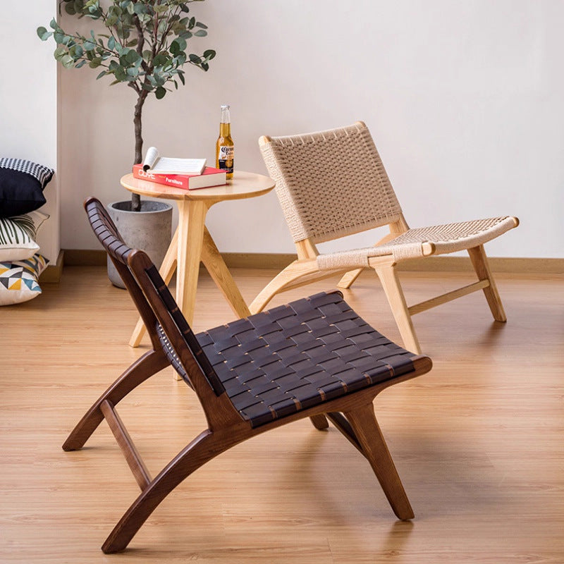 Nordic solid wood single sofa chair recliner saddle chair back chair design cross-border wabi-sabi style