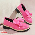 bow loafers for women  foreign trade thick sole medium heel british style retro small leather shoes for women size difference 0.5