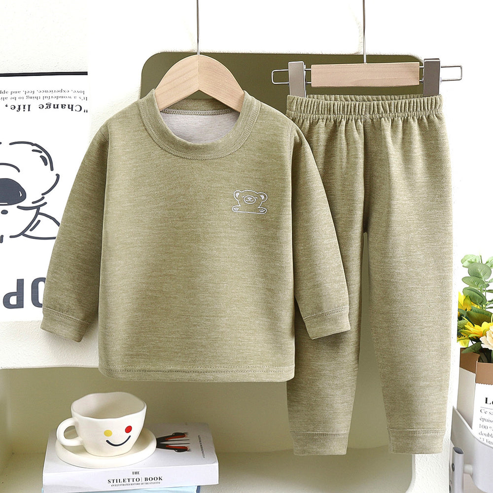 Kidsheattechintimates boys wool silk boneless autumn clothes long johns winter plaid baby wear home clothes suit
