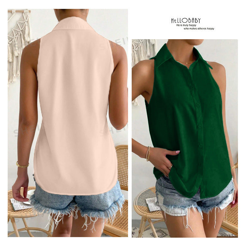 Satin sleeveless blouse for women - new spring satin top - casual commute solid color blouse - wholesale