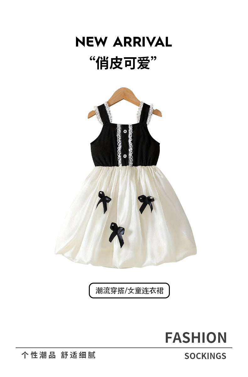 girls' summer sundress - korean style princess dress with bow, lace trim, and chic design