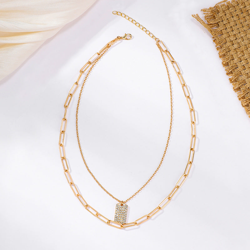 Gold-plated crystal pendant necklace wholesale cross-border new fashion thick line diamond accessories street style retrosweater chain for women