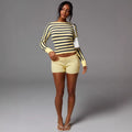 european and american cross-border knitted striped cropped long sleeve top - sexy cropped sweater