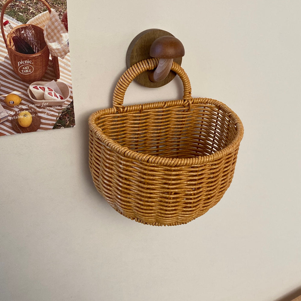Imitation rattan wall-mounted storage basket retro storage basket satchel small basket fruit basket vegetable basket sundries storage basket