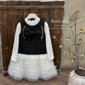 Girls' dress  autumn new arrival: sleeveless tank dress with lace trim, two-piece set (perfect for the "rich girl" look)