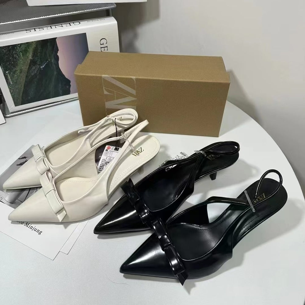 Za new 2024 summer pointed-toe slingback stiletto heel women's open-back pumps, fashionable flats, and trendy sandals