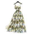 High-end women's luxury party dress: exquisite colorful hollow-out crochet lace camisole dress with cinched waist - summer  collection