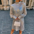 2025 european and american cross-border e-commerce evening gown: gold, slim-fit, tie-waist, long-sleeve, sequined, open-back dress