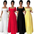 European and american cross-border women's fashion  summer solid color french bandeau backless cinched waist pleated elegant long dress