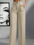 european and american  independent station pure colorcasual women's high waist pleated loosepants work pants trousers