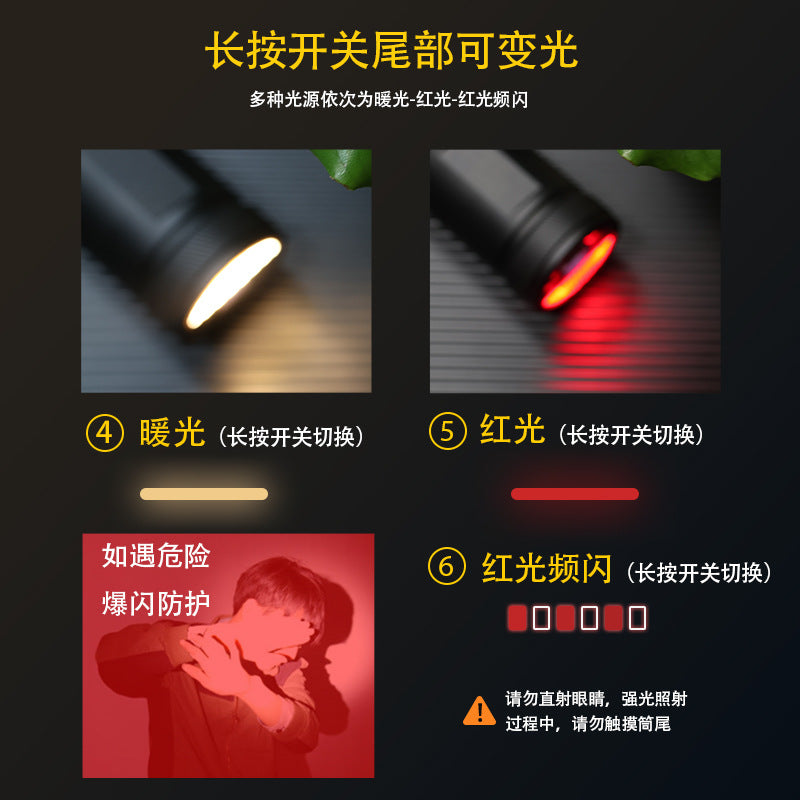 Cross-border new strong light flashlight usb charging outdoor lighting 30W white laser flashlight with COB work light