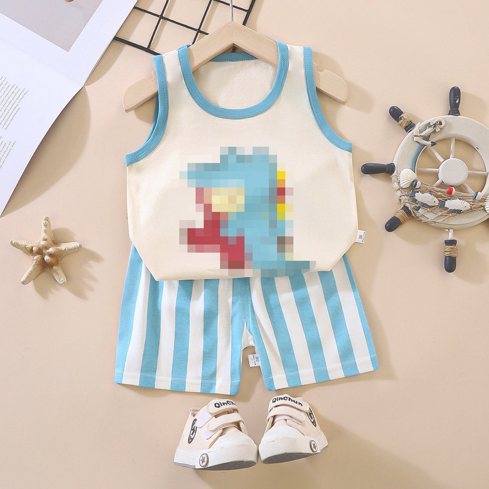 Kids' tank top set - summer new arrival: pure cotton girls' shorts outfit, korean style sleeveless set for baby boys and girls